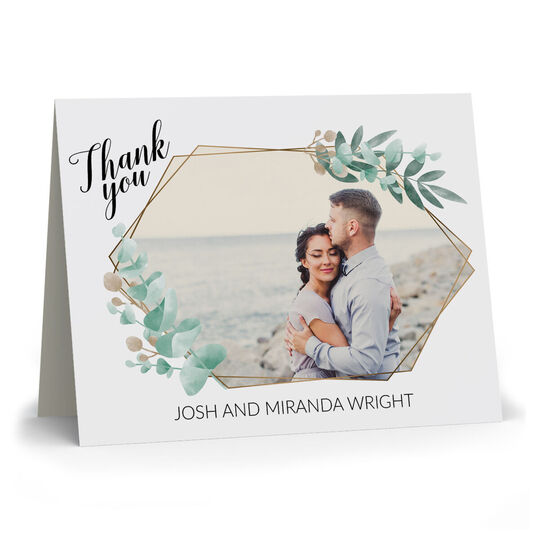 Faux Gold Frame Folded Thank You Photo Note Cards